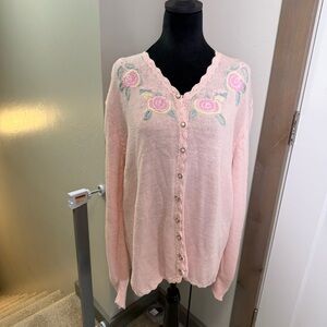 Vintage Willow Bay Pastel Baby Pink Sweater Cardigan Granny Core Grandma Rose XL